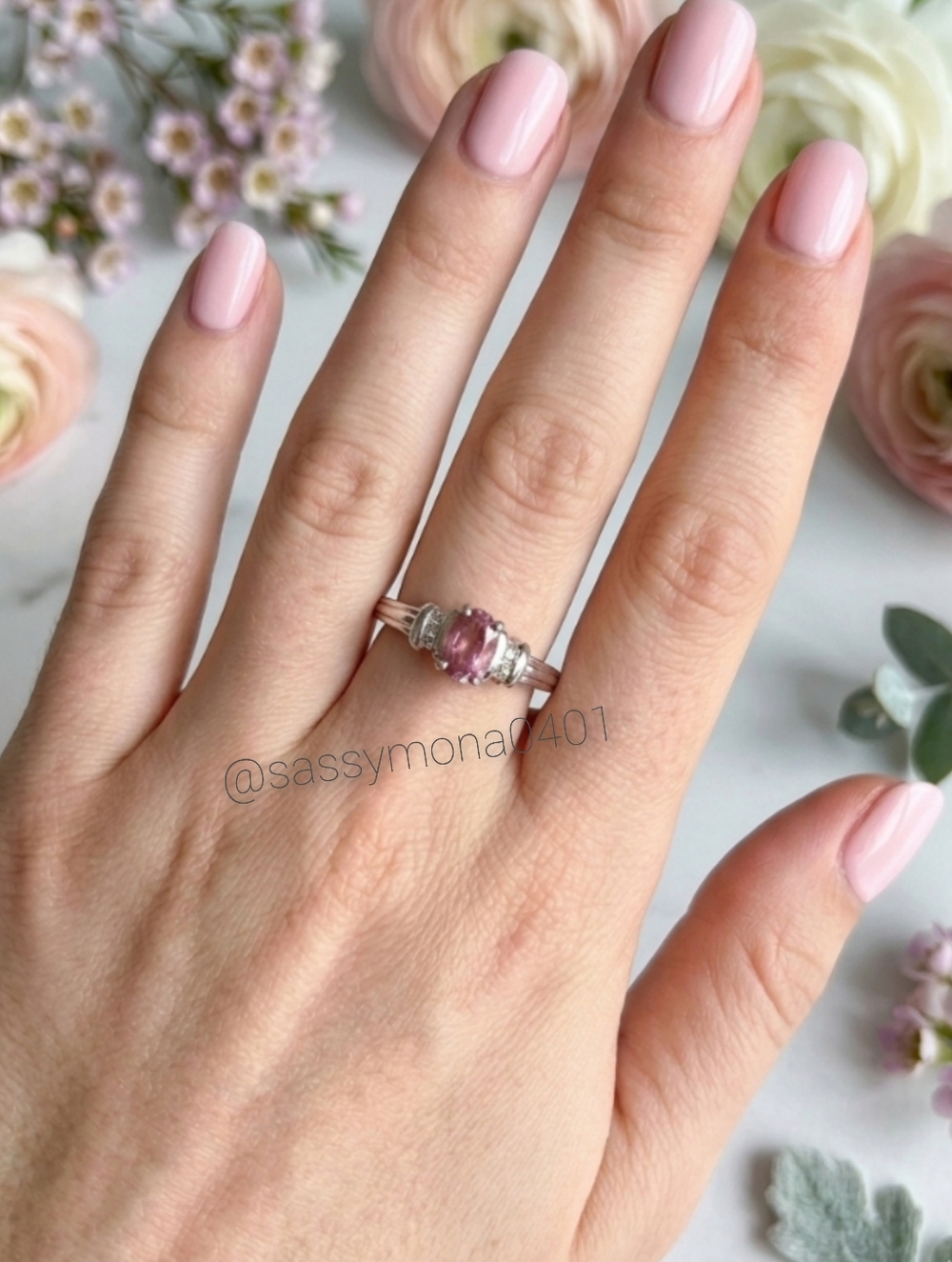 10KT Pink Tourmaline and Genuine Diamond Accents Size 8.25